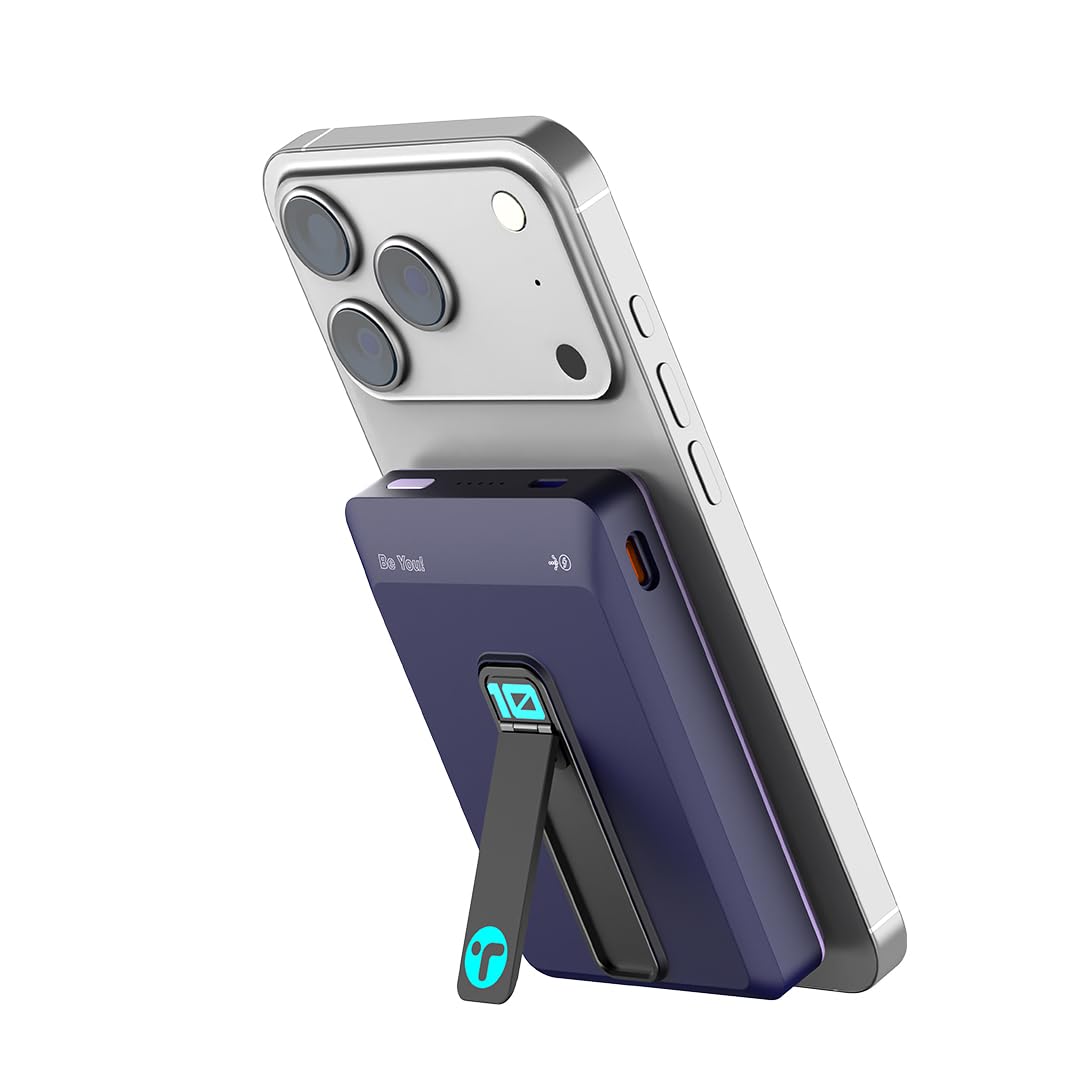 Toreto Mag Zio 10000mAh MagSafe Power Bank with Built-in Stand | Magnetic Wireless Charging, Type-C Fast Charging | Dual Type-C Ports | LED Battery Indicator (Blue+Lavender, 10000, Milliamp Hours)-image-35