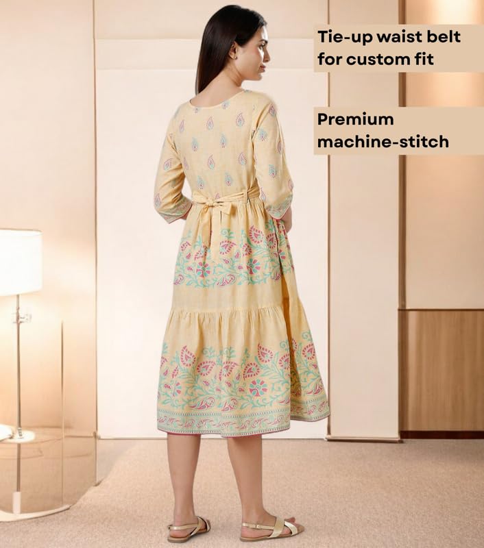 Image of DUMMY SHAPE Maternity Dresses for Women Cotton | Rayon Printed Feeding Anarkali Kurta with Dual Nursing Zipper Access During Pre & Post Pregnancy | Baby Shower Gifts for Mom to Be