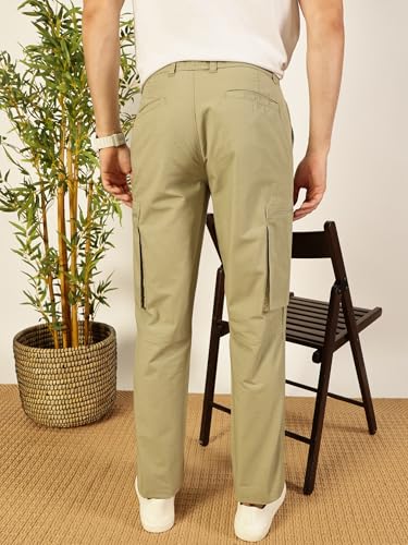 Image of Thomas Scott Men's | Solid | Light Weight | Breathable Fabric | 2 Zipper Pockets | Mid Rise | Regular Fit | Cotton Blend | Button Waist | Chino Trouser | Pants