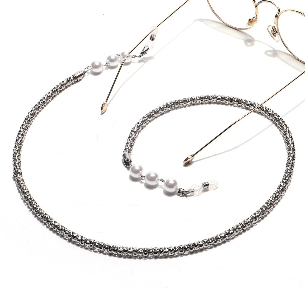 Metalowe liny do okularów Łańcuszek do okularów Nieblaknący srebrny perłowy łańcuszek kukurydziany (kolor: D, rozmiar: Talla ?nica) (Argento Talla ?nica)
