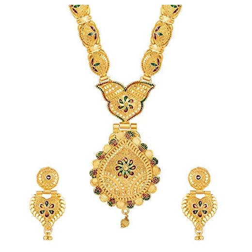 Shining Diva Fashion Latest Long Design Necklace Set For Women Traditional One Gram Gold Plated Jewellery Set for Women (Golden) (11503s)