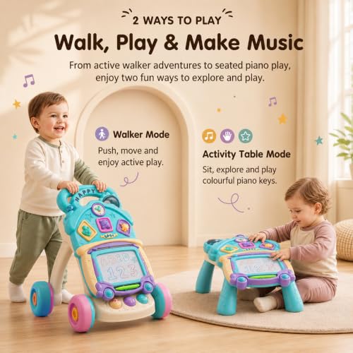Image of Uonibaby by StarAndDaisy 2-in-1 Baby Multiactivity Push Walker with Doodle, for Infants & Toddlers, Educational Elements and -in-Stable & Safe Design /Multi Purpose Walker for new Born