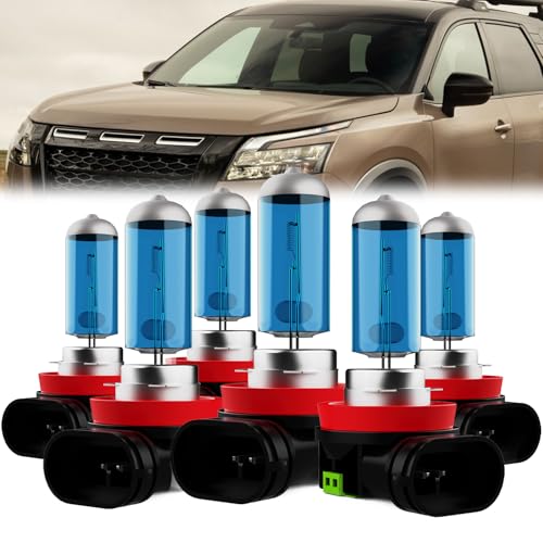 Image of Headlight Bulbs Compatible With Nissan Pathfinder 2017-2020, H11 High Beam + H11 Low Beam + H11 Fog Lights Halogen Light Bulb, Super Bright 6000K White, Plug and Play, Pack of 6