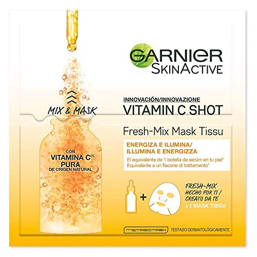 GARNIER Skin Active Fresh Mix Mask Tissu - Mascarilla Hidratante con Vitamina C