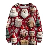 Klassischer Weihnachts Strickpullover Damen | Retro Weihnachtsbaum & Sterne Muster | Winter Pullover Rundhals Baumwolle Oversize S-3Xl S Wine
