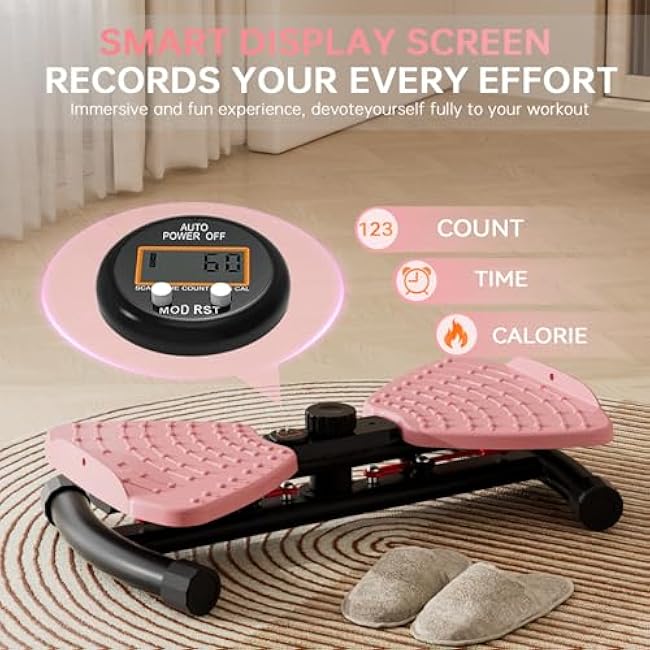 Waist Twister, Ab Twister Board 440 lbs Weight Capacity, Ab Machine for Slim Waist and Core, Workout Equipment with Smart LED Digital Display Track Time, Reps, Calories for Women Men (Pink)