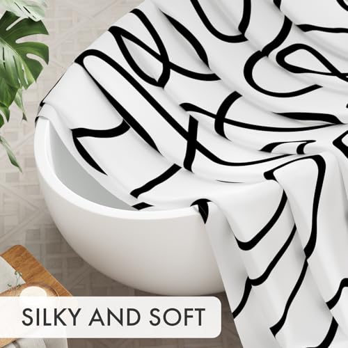 Image of AmazerBath Shower Curtain, Washable Cloth Black and White Shower Curtain Sets with 12 Metal Shower Curtain Hooks, Rustic Abstract Black Lines Art Fabric Shower Curtains for Bathroom Decor, 72x72 Inch