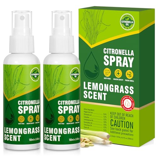 SCENTORINI Citronella Spray with Lemongrass Essential Oil DEET-Free 6.76 oz (2 Pack) Air Freshener Mist Plant-Based for Home Patio Outdoor Courtyard Camping Hiking Traveling Fishing