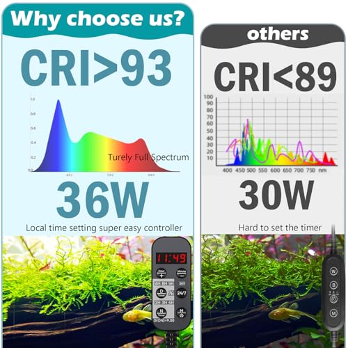 Image of LED Aquarium Light, 24 /7 Full Spectrum Dimmable Submersible Light 36-42 inch 36W for 30 /35 /40 Gallon Fish Tank, Day+Night Mode DIY Timer Auto On Off, High Brightness 8 Colors RGB Mode