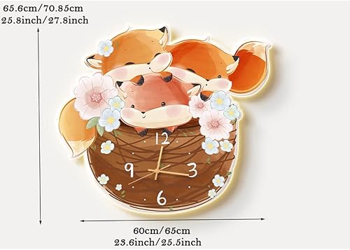 Miniatura 2 de Reloj de pared Animal Themed Night Light Wall Clock Cute Cartoon Bunny Fox Silent Clock WLED Light & USB Interface Wall Lamp Clock for Kids Room