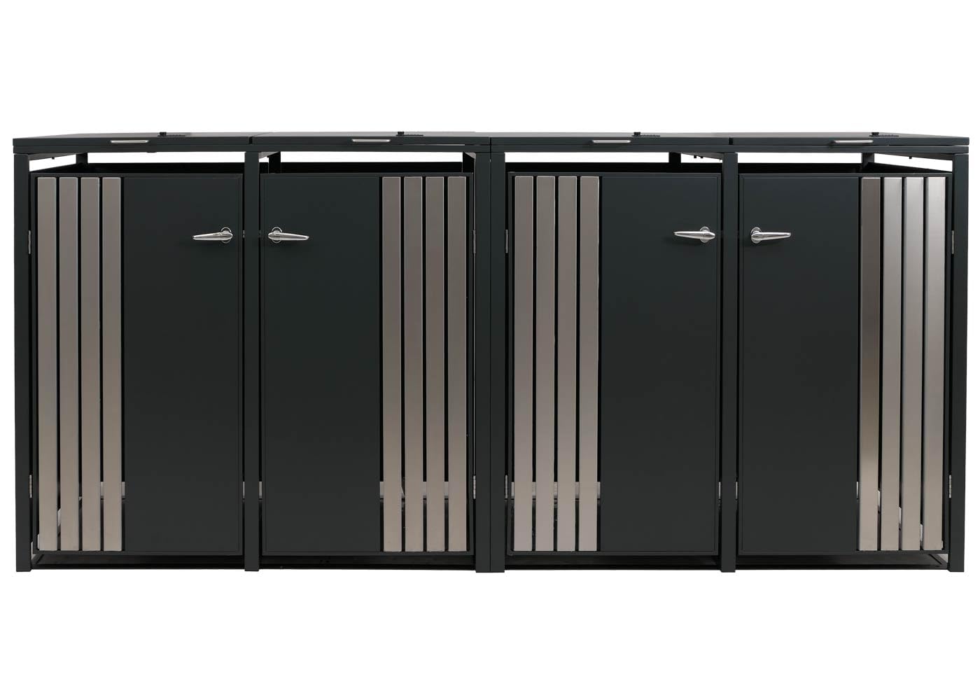 Mendler 4er-Mülltonnenverkleidung HWC-O67 - anthrazit Edelstahl | Mülltonnenbox, mit Deckel, Metall, 122x264x84cm, 104kg