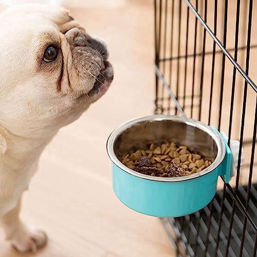 Giwnhvx 4 Stück Hundekäfig-Fressnapf, abnehmbarer Edelstahl-Haustierzwinger, zum Aufhängen, für Futter und Wasser, Futternapf, Käfigstall, Becher mit Löffel