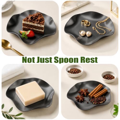 Image of VanlonPro Stainless Steel Spoon Rest, Spatula Ladle Holder, Stainless Steel Utensil Spoon Rest Holder, Brushed Finish, Dishwasher Safe 5.9 Inch (Flower Black 1PC)