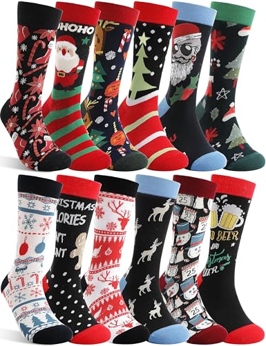MOGGEI Funny Christmas Socks Fun Cozy Crazy Cute Novelty Fashion Gift Breathable Cotton Boot Socks Stocking Stuffers(Christmas Style(12 Pairs) L)