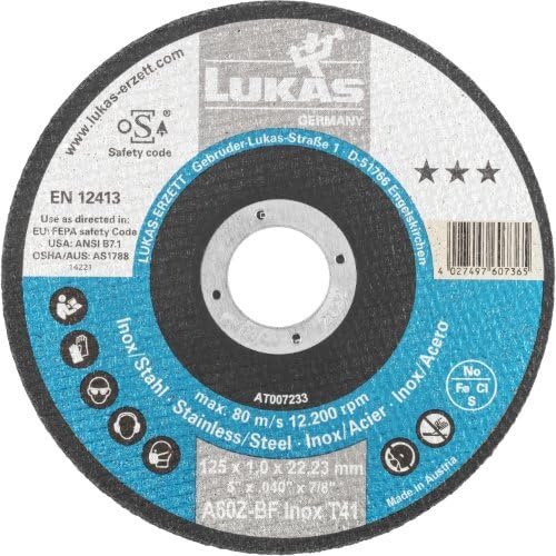 LUKAS ERZETT 10 discos de corte en lata T41 para acero inoxidable 125 x 1 mm recto | para amoladora angular | A60Z-BF - 13 x 13 x 2 cm
