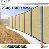 BOUYA Beige Privacy Fence Screen 6' x 50' Heavy Duty for Chain-Link Fence Privacy Screen Commercial Outdoor Shade Windscreen Mesh Fabric with Brass Gromment 160 GSM 88% Blockage UV -3 Years Warranty
