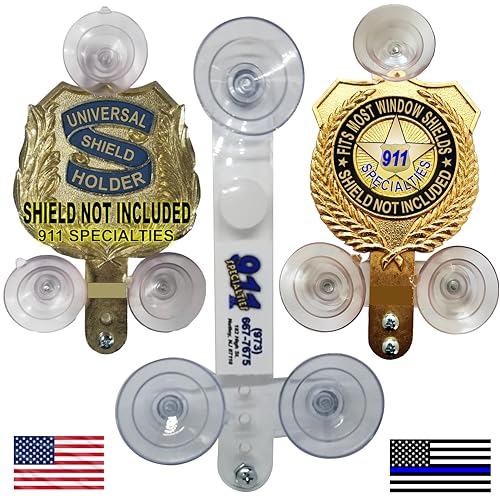 Compact Heavy Duty Police Shield Holder for Car Window fits PBA FOP FMBA Shields. Fits all shields. Strong, Compact MADE IN THE USA by former Law Enforcement FREE SHIPPING