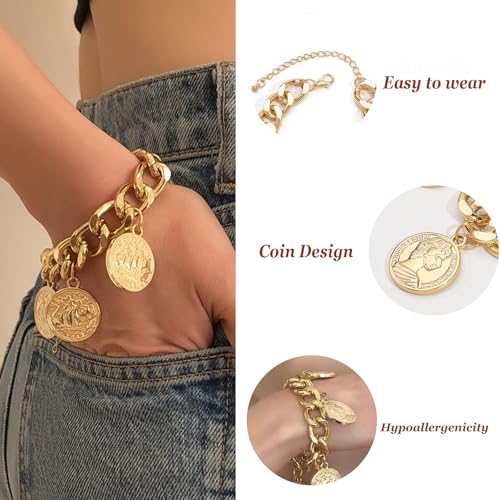 Chunky Gold Bracelet Coin Bracelets for Women Coin Charm Bracelet Chunky Bracelets for Women Trendy 20254