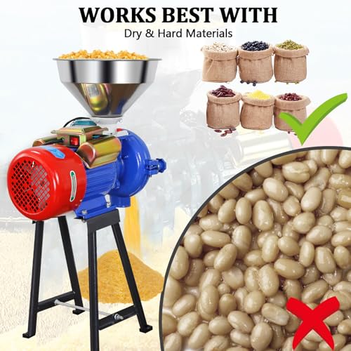 Image of 3000W Electric Grain Mill Grinder Dry Feed Flour Mill | Commercial Corn & SpiceGrinder with Adjustable Thickness, Heavy Duty, Wheat, Rice, Herbs, and Pepper- 110V, Dry Use