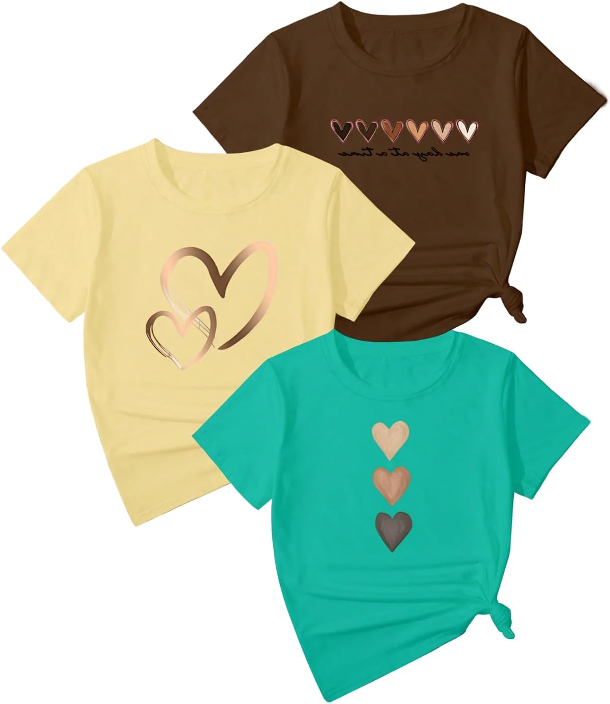 SOLY HUX Women's 3 Pack T Shirt Heart Print Graphic Tees Short Sleeve Crew Neck Summer Tops