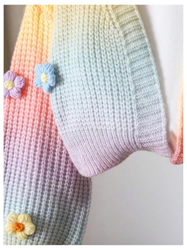 Girl's 3D Floral Cardigan Cute Rainbow Knit Cardigan Sweaters Open Front Ombre Long Sleeve Sweaters Outwear4