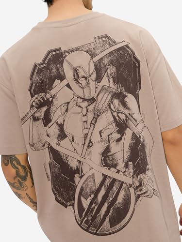 Image of The Souled Store Deadpool: Maximum Effort Men and Boys Short Sleeves Round Neck Green Graphic Printed Cotton Oversized T-Shirts