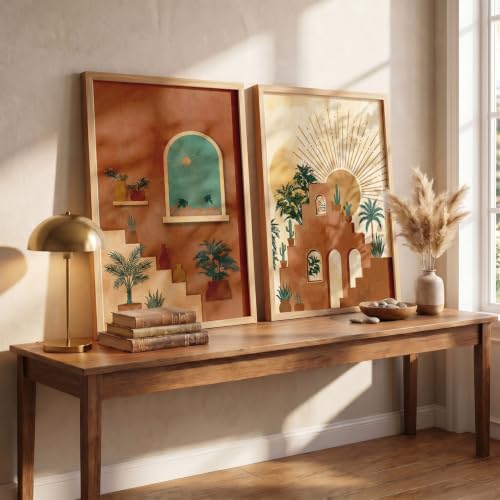 Image of YANVEER Boho Painting for Wall Decoration - Modern Art Wall Decor Framed Painting for Living Room Bedroom - Framed Wall Posters /Paintings with Frame Set of 2 (13X17 inch)