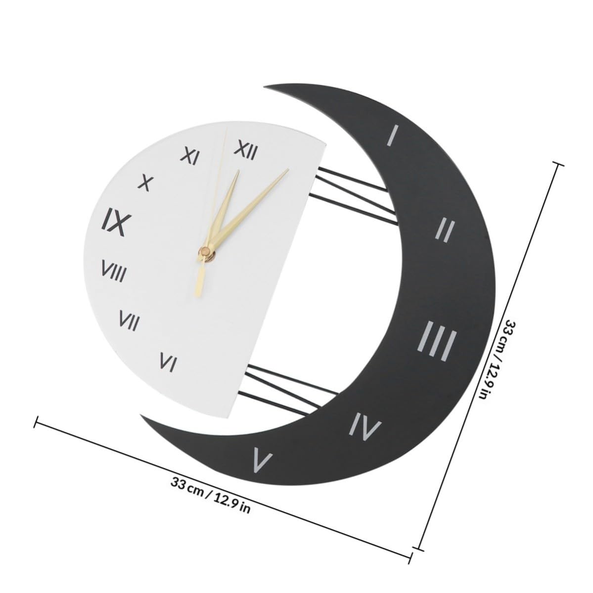 INOOMP Wanduhr aus Eisen und Holz mit Mond und Sonnenmotiv Kreative Moderne Geräuschlos ohne Tickgeräusche für Schlafzimmer und Wohnraumdekoration