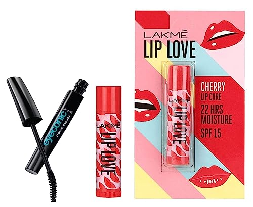 Image of Lakme Eyeconic Lash Curling Mascara, Black, 9ml And Lakme Lip Love Chapstick, Spf15, Cherry, 4.5 g