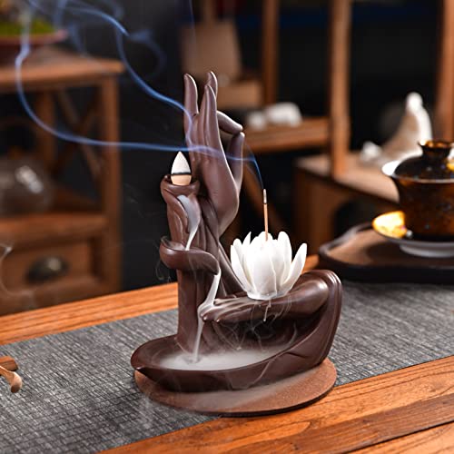 Comeon Backflow Incense Holder Burner Handmade Ceramic Incense Cones Sticks Holder Home Decor Waterfall Backflow Incense Burner Censer + 20 Backflow Incense Cones Gift (Lotus) #TOP3