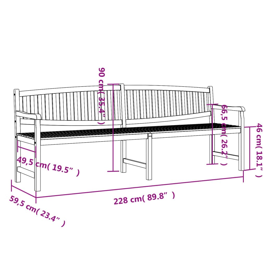 Mobili da esterno in legno massello di teak, 228 x 59,5 x 90 cm, seduta resistente alle intemperie, design elegante per giardino e giardino