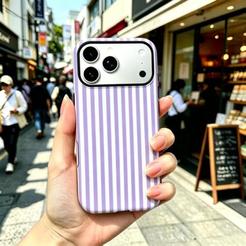 Image of for iPhone 17Pro Case Cute Phone Case,Compatible with MagSafe,Dual Layer Shockproof Protective Phone Cover,Hard Shell + Silicone Cover,Fashion Design for Women Girls,Striped Purple