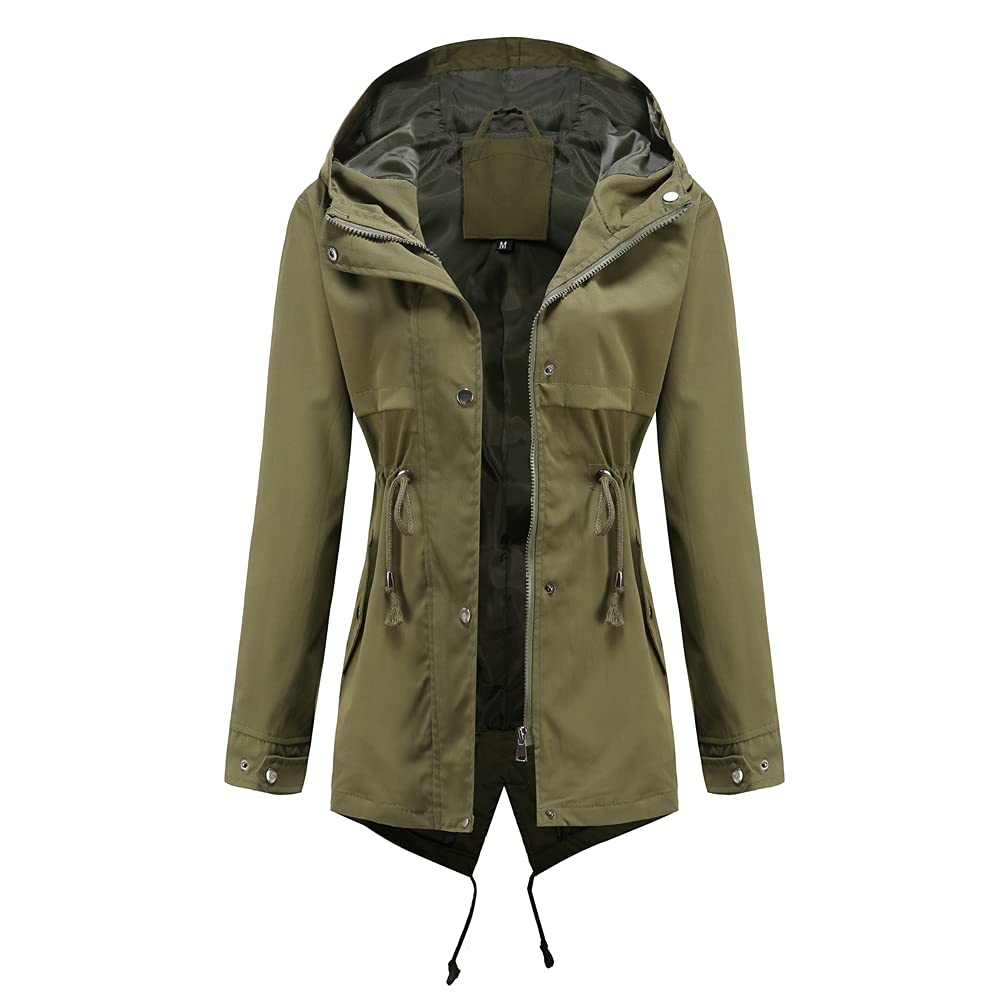 Veste de Pluie Femme Coupe-Vent Imperméable Parka Casual Respirante avec Cordon de Serrage Réglable Veste de Pluie à Capuche