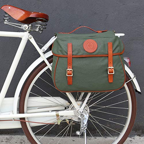 Tourbon Waterproof Canvas Bicycle Bike Rear Seat Carrier Bag Cycling Double Pannier Bag Pack (Green) #TOP4