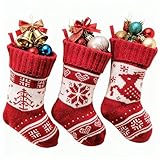 Summerdate 3 Stück 17 cm Mini-Weihnachtsstrümpfe aus Strick, klassisch, niedlich, zum Aufhängen, für Weihnachten Weihnachtsbaumschmuck (3PCS)