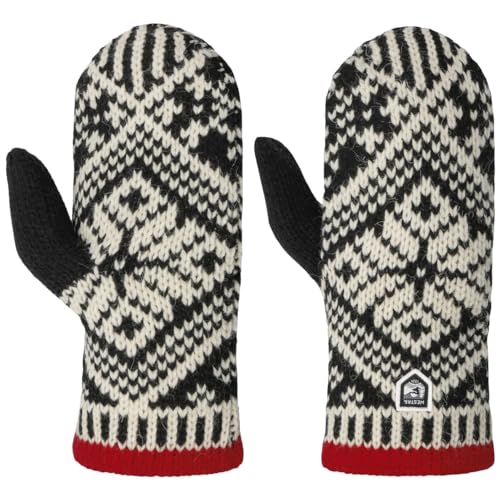Hestra Womens Wool Mittens: Nordic Knit Winter Gloves, Black/Off White, 6
