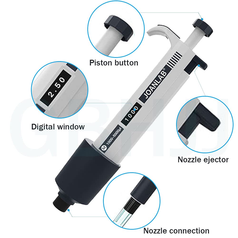 Pipetas Monocanal, Micropipeta 1000-5000Ul Pipeta de Laboratorio De Un Solo Canal Ajustable Micro Pipeta (Incluye 20 Puntas de Pipeta),1000-5000ul