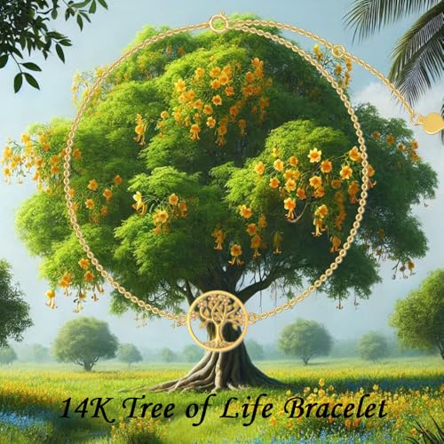 Solid 14K Gold Tree of Life Necklace/Bracelet for Women, 14kt Gold Owl Necklace Family Tree Pendant Necklaces Fine Jewelry Gifts for Mom Wife Nana Christmas Birthday2