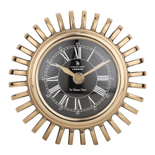 Image of Decor de Maison Brings Handcrafted Edgesculpt Table Clock for Living Room, Bedroom, Study Table, Office Desk | Classic Non-Ticking Tabletop Battery Operated Analog Desk Clock (Gold)