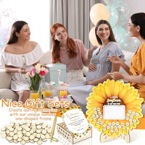 Image of Wenqik 63 Pcs Sunflower Baby Shower Guest Book Alternatives Set Baby Shower Decorations with Photo Frame Sonogram Frame Keepsake 60 Wood Slices Guest Book for Birthday