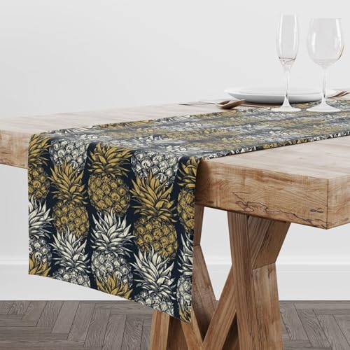 Zhirain ZHUOQI798 Pineapple Table Runner Hand Drawn Tropical Theme Vintage Style Pineapple Fruit Pattern Kitchen Dinner Runner cover