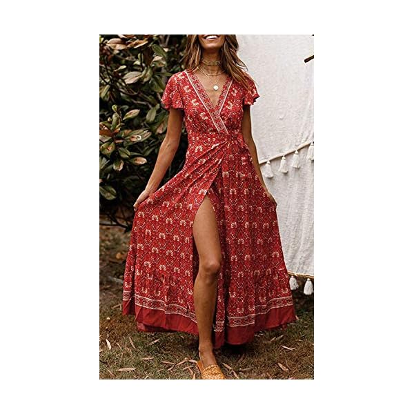 ZESICA-Womens-Bohemian-Floral-Printed-Wrap-V-Neck-Short-Sleeve-Split-Beach-Party-Maxi-Dress ZESICA Women's 2024 Bohemian Floral Printed Wrap V Neck Short Sleeve Split Beach Party Maxi Dress,Lychee Red,Medium