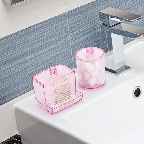 Image of Tbestmax Pink Qtips Dispenser Bathroom Container, 10 /12 oz Big Cotton Ball Holder, Apothecary Jar Organizer for Storage Cotton Swab, Round Pads, Floss Picks