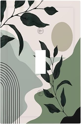 Miniatura 1 de Placa de interruptor de luz abstracta bohemia verde salvia de 1 cuadrilla, placa de pared de palanca individual, placa frontal de mediados de siglo,