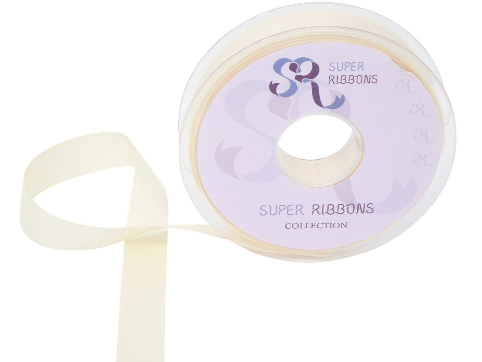SR SUPER RIBBONS®™ Quality Reels Grosgrain Ribbon, 3mm 6mm 10mm 15mm 25mm & 40mm 20/50 Metre on Hard Plastic Reels (Cream, 15mm x 20m) — image 1