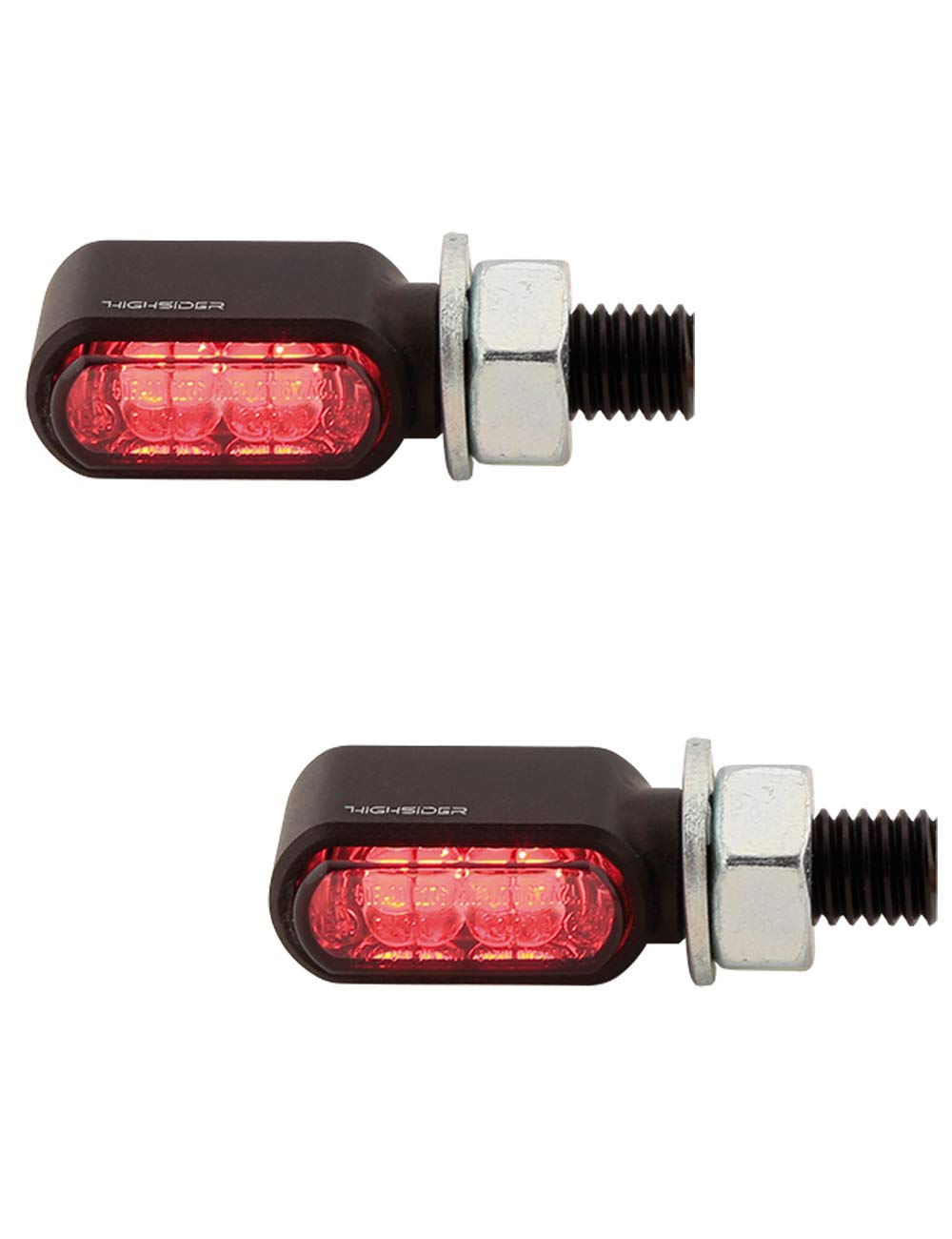 HIGHSIDER Intermitentes LED de freno y luz trasera para motocicleta, 3 en 1 Little Bronx, certificado E (2 unidades) (negro)