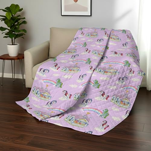 Image of Northwest My Little Pony Vintage Pony Party Quilted Throw Blanket - Official Fleece Blanket Featuring Classic Ponies, Soft Lightweight Bedding for Bed, or Couch, 60 x 80 Inches