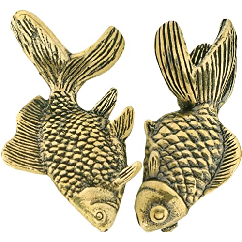 Dechous 2Pcs Chinese Feng Shui Fish Statue Brass Fish Figurines Golden Fish Wealth Lucky Treasure Sculpture Desktop Ornament For Home Office Decoration Gifts #TOP7