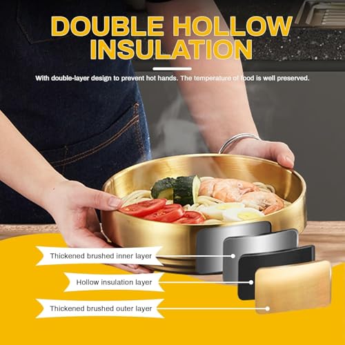 Image of Crega Gold Large Stainless Steel Soup Bowl, 35OZ Double Walled Sashimi Dish, Unbreakable Serving Bowl Rice Bowls Soup Bowl Salad Bowl Noodle Bowl for Restaurant, Home