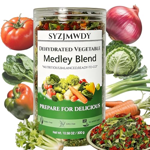 Mixed Frozen Dehydrated Vegetables Flakes - 8 All Carrots, Spinach, Celery, Red Onion, Bell Pepper, Tomato, Cabbage, Green Onion, Ideal for Ramen Noodles Toppings, Spaghetti, Kimchi, Survival Gear and Emergency Supplies